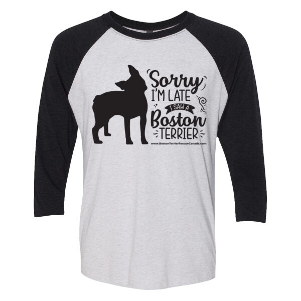 Sorry I'm Late Unisex Baseball Tee Black Graphic Thumbnail